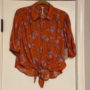 Free People Celia Floral Tie Front Top NWT